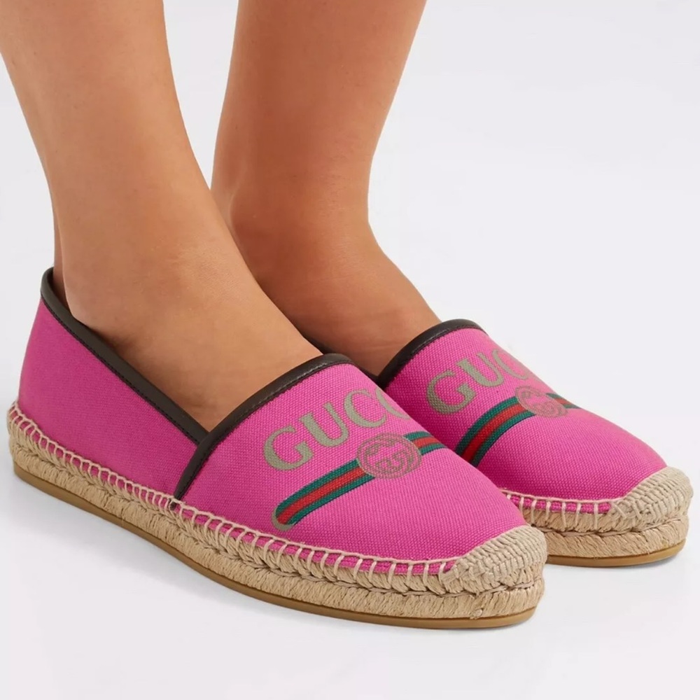 Gucci Pink Canvas Espadrilles Size 39.5 Authentic